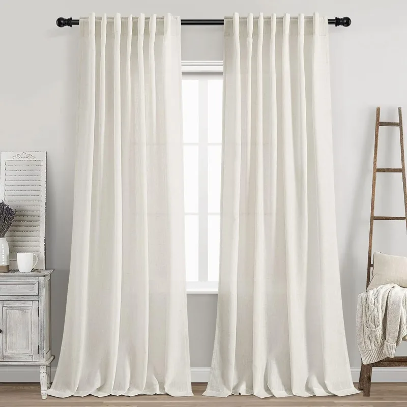 Privacy Filter 2Pack - Rideaux en lin crème à languettes